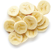 Slices of fresh banana arranged in a pile.