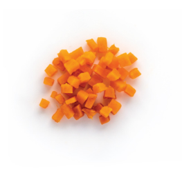 Diced carrots arranged in a small pile.