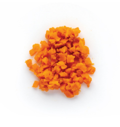 Chopped carrots on white background.