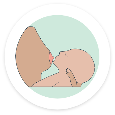 Baby breastfeeding, held gently in caregiver's arm.