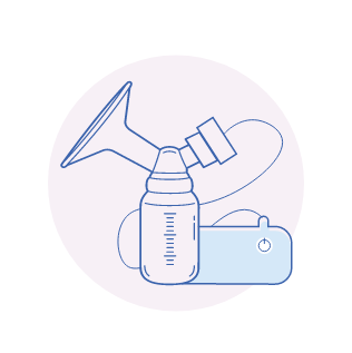 Breast pump illustration with bottle and tubing.