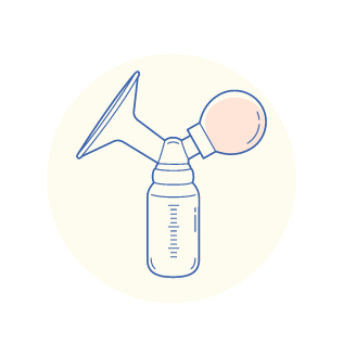 Breast pump illustration with bottle attachment.