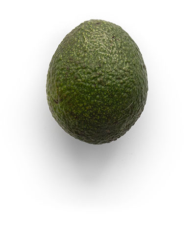 Whole avocado on a plain white background.