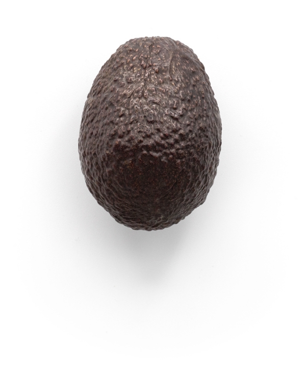 Single ripe avocado on a white background.